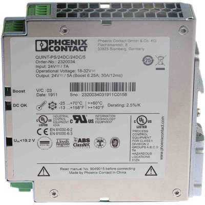 Phoenix Contact QUINT-PS/24DC/24DC/5 DC-DC Converter, 24V dc/ 5A Output, 18 → 32 V dc Input, 120W, DIN Rail