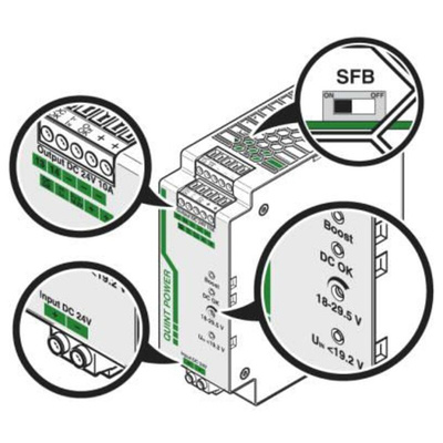Phoenix Contact QUINT-PS/24DC/24DC/10 DC-DC Converter, 24V dc/ 10A Output, 18 → 32 V dc Input, 240W, DIN Rail