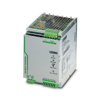 Phoenix Contact QUINT-PS/24DC/24DC/20 DC-DC Converter, 24V dc/ 20A Output, 18 → 32 V dc Input, 480W, DIN Rail