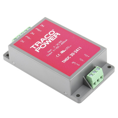TRACOPOWER TMDC 20 DC-DC Converter, 5V dc/ 4A Output, 9 → 36 V dc Input, 20W, Chassis Mount, +80°C Max Temp