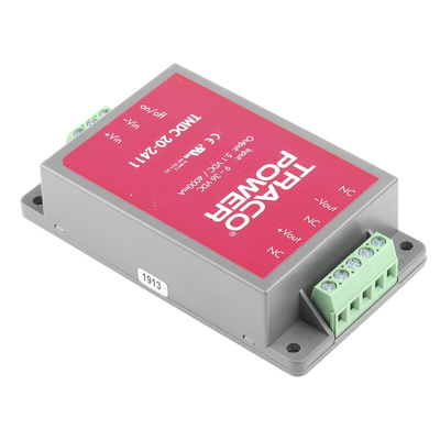 TRACOPOWER TMDC 20 DC-DC Converter, 5V dc/ 4A Output, 9 → 36 V dc Input, 20W, Chassis Mount, +80°C Max Temp