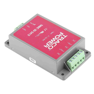 TRACOPOWER TMDC 20 DC-DC Converter, 12V dc/ 1.67A Output, 9 → 36 V dc Input, 20W, Chassis Mount, +80°C Max Temp
