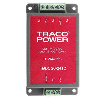 TRACOPOWER TMDC 20 DC-DC Converter, 12V dc/ 1.67A Output, 9 → 36 V dc Input, 20W, Chassis Mount, +80°C Max Temp