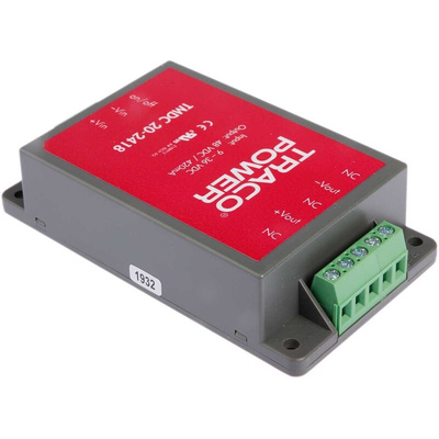 TRACOPOWER TMDC 20 DC-DC Converter, 48V dc/ 420mA Output, 9 → 36 V dc Input, 20W, Chassis Mount, +90°C Max Temp