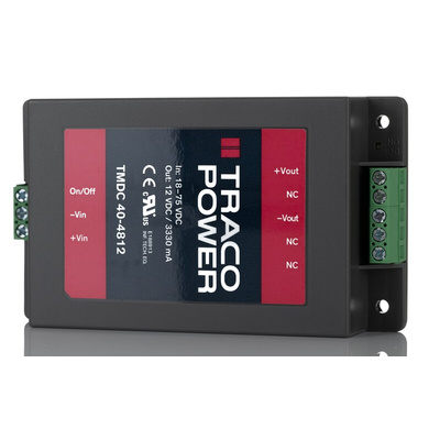 TRACOPOWER TMDC 40 DC-DC Converter, 12V dc/ 3.33A Output, 18 → 75 V dc Input, 40W, Chassis Mount, +65°C Max Temp