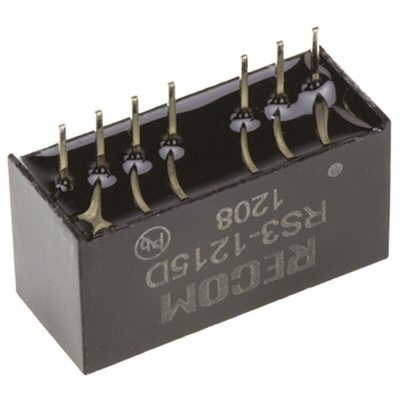 Recom RS3 DC-DC Converter, ±15V dc/ ±100mA Output, 9 → 18 V dc Input, 3W, Through Hole, +71°C Max Temp -40°C Min