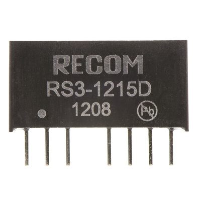 Recom RS3 DC-DC Converter, ±15V dc/ ±100mA Output, 9 → 18 V dc Input, 3W, Through Hole, +71°C Max Temp -40°C Min
