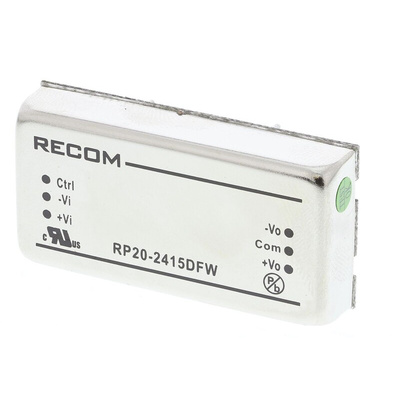 Recom RP20-FW DC-DC Converter, ±15V dc/ ±667mA Output, 9 → 36 V dc Input, 20W, Through Hole, +105°C Max Temp
