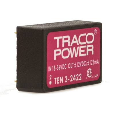 TRACOPOWER TEN 3 DC-DC Converter, ±12V dc/ ±125mA Output, 18 → 36 V dc Input, 3W, Through Hole, +85°C Max Temp
