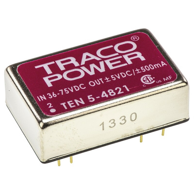 TRACOPOWER TEN 5 DC-DC Converter, ±5V dc/ ±500mA Output, 36 → 72 V dc Input, 6W, Through Hole, +85°C Max Temp