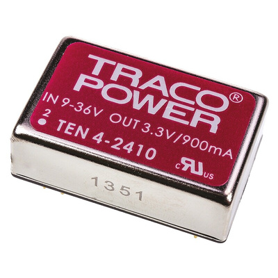 TRACOPOWER TEN 4 DC-DC Converter, 3.3V dc/ 900mA Output, 9 → 36 V dc Input, 4W, Through Hole, +75°C Max Temp