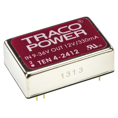 TRACOPOWER TEN 4 DC-DC Converter, 12V dc/ 330mA Output, 9 → 36 V dc Input, 4W, Through Hole, +75°C Max Temp