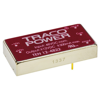 TRACOPOWER TEN 12 DC-DC Converter, ±12V dc/ ±500mA Output, 18 → 75 V dc Input, 12W, Through Hole, +85°C Max Temp