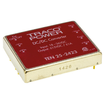 TRACOPOWER TEN 25 DC-DC Converter, ±15V dc/ ±1A Output, 18 → 36 V dc Input, 25W, Through Hole, +85°C Max Temp