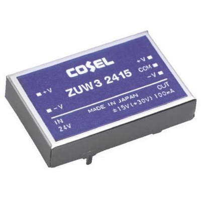 Cosel DC-DC Converter, ±15V dc/ 100mA Output, 18 → 36 V dc Input, 3W, Through Hole, +71°C Max Temp -20°C Min Temp