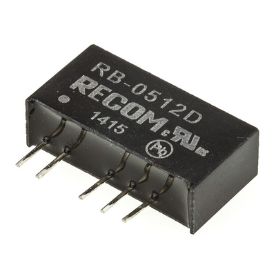 Recom RB DC-DC Converter, ±12V dc/ ±42mA Output, 4.5 → 5.5 V dc Input, 1W, Through Hole, +85°C Max Temp -40°C