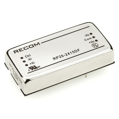 Recom RP20-F DC-DC Converter, ±15V dc/ ±667mA Output, 18 → 36 V dc Input, 20W, Through Hole, +85°C Max Temp