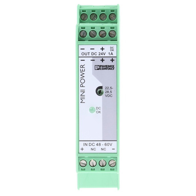 Phoenix Contact MINI-PS-48-60DC/24DC/1 DC-DC Converter, 24V dc/ 1A Output, 36 → 75 V dc Input, 24W, DIN Rail