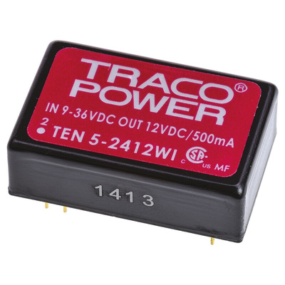 TRACOPOWER TEN 5WI DC-DC Converter, 12V dc/ 500mA Output, 9 → 36 V dc Input, 6W, Through Hole, +85°C Max Temp