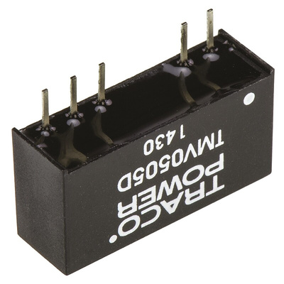 TRACOPOWER TMV DC-DC Converter, ±5V dc/ ±100mA Output, 4.5 → 5.5 V dc Input, 1W, Through Hole, +85°C Max Temp