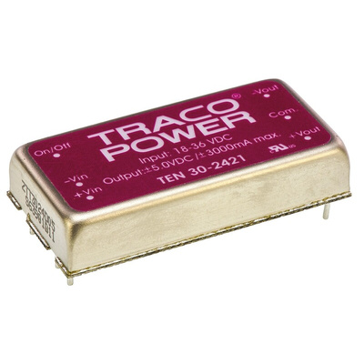 TRACOPOWER TEN 30 DC-DC Converter, ±5V dc/ ±3A Output, 18 → 36 V dc Input, 30W, Through Hole, +85°C Max Temp