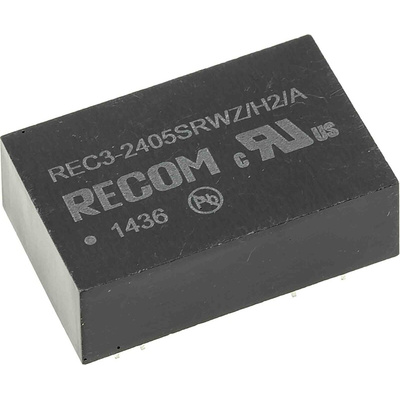 Recom REC3 DC-DC Converter, 5V dc/ 600mA Output, 9 → 36 V dc Input, 3W, Through Hole, +85°C Max Temp -40°C Min