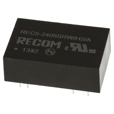 Recom REC5 DC-DC Converter, 5V dc/ 1A Output, 18 → 36 V dc Input, 5W, Through Hole, +75°C Max Temp -40°C Min Temp