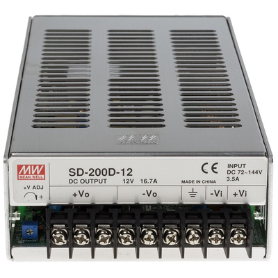 MEAN WELL DC-DC Converter, 12V dc/ 16.7A Output, 72 → 144 V dc Input, 200W, Chassis Mount, +60°C Max Temp -20°C