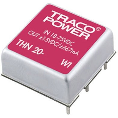 TRACOPOWER THN 20WI DC-DC Converter, ±12V dc/ ±833mA Output, 9 → 36 V dc Input, 20W, Through Hole, +85°C Max