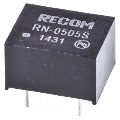 Recom RN DC-DC Converter, 5V dc/ 250mA Output, 4.5 → 5.5 V dc Input, 1.25W, Through Hole, +85°C Max Temp -40°C