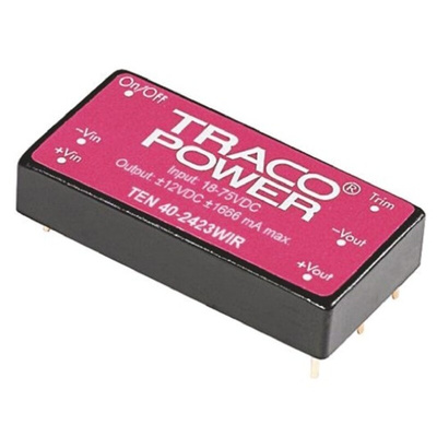 TRACOPOWER TEN 40WIR DC-DC Converter, 15V dc/ 2.67A Output, 9 → 36 V dc Input, 40W, Through Hole, +85°C Max Temp
