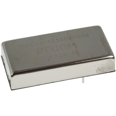 Recom REC15 DC-DC Converter, ±15V dc/ ±500mA Output, 9 → 36 V dc Input, 15W, Through Hole, +65°C Max Temp -40°C