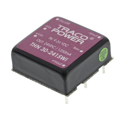 TRACOPOWER THN 30WI DC-DC Converter, 24V dc/ 1.25A Output, 9 → 36 V dc Input, 30W, Through Hole, +80°C Max Temp