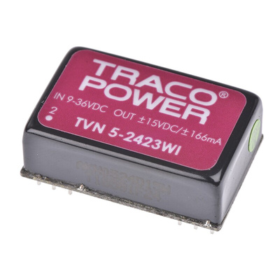 TRACOPOWER TVN 5WI DC-DC Converter, ±15V dc/ ±200mA Output, 9 → 36 V dc Input, 5W, Through Hole, +85°C Max Temp