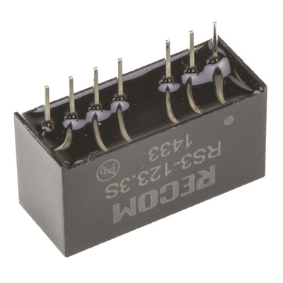 Recom RS3 DC-DC Converter, 3.3V dc/ 600mA Output, 9 → 18 V dc Input, 3W, Through Hole, +71°C Max Temp -40°C Min