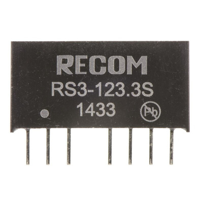 Recom RS3 DC-DC Converter, 3.3V dc/ 600mA Output, 9 → 18 V dc Input, 3W, Through Hole, +71°C Max Temp -40°C Min