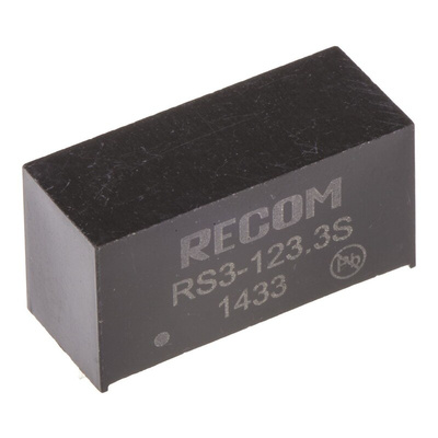 Recom RS3 DC-DC Converter, 3.3V dc/ 600mA Output, 9 → 18 V dc Input, 3W, Through Hole, +71°C Max Temp -40°C Min
