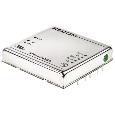 Recom RP40-GW DC-DC Converter, ±15V dc/ ±1.33A Output, 9 → 36 V dc Input, 40W, Through Hole, +105°C Max Temp