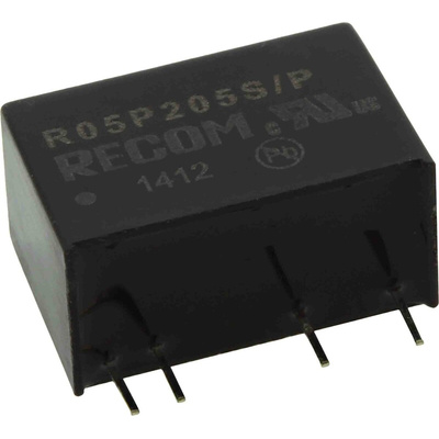 Recom R05P DC-DC Converter, 5V dc/ 400mA Output, 4.5 → 5.5 V dc Input, 2W, Through Hole, +85°C Max Temp -40°C