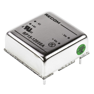 Recom RP15-A DC-DC Converter, 5V dc/ 3A Output, 9 → 18 V dc Input, 15W, Through Hole, +85°C Max Temp -40°C Min