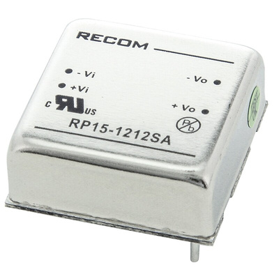 Recom RP15-A DC-DC Converter, 12V dc/ 1.3A Output, 9 → 18 V dc Input, 15W, Through Hole, +85°C Max Temp -40°C