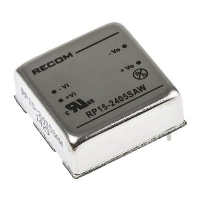 Recom RP15-AW DC-DC Converter, 5V dc/ 3A Output, 9 → 36 V dc Input, 15W, Through Hole, +85°C Max Temp -40°C Min