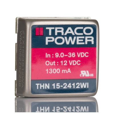 TRACOPOWER THN 15WI DC-DC Converter, 12V dc/ 1.3A Output, 9 → 36 V dc Input, 15W, Through Hole, +85°C Max Temp