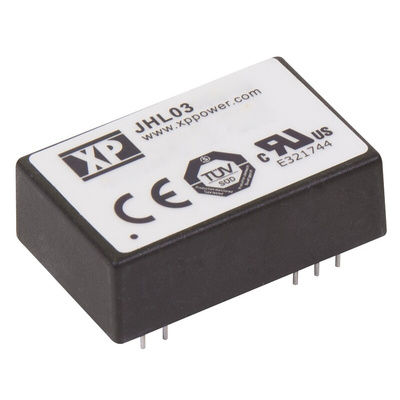 XP Power JHL03 DC-DC Converter, 5V dc/ 600mA Output, 10 → 17 V dc Input, 3W, Through Hole, +80°C Max Temp -20°C