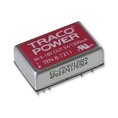 TRACOPOWER TEN 8 DC-DC Converter, ±5V dc/ ±800mA Output, 9 → 18 V dc Input, 8W, Through Hole, +85°C Max Temp
