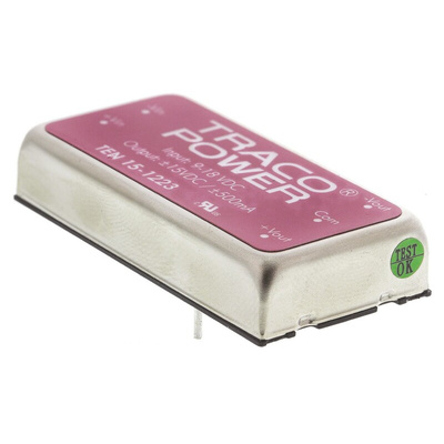 TRACOPOWER TEN 15 DC-DC Converter, ±15V dc/ ±500mA Output, 9 → 18 V dc Input, 15W, Through Hole, +85°C Max Temp