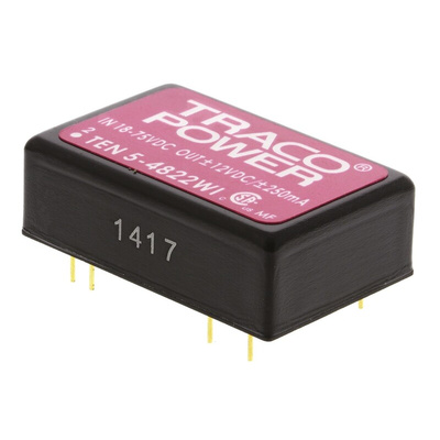 TRACOPOWER TEN 5WI DC-DC Converter, ±12V dc/ ±250mA Output, 18 → 75 V dc Input, 6W, Through Hole, +85°C Max Temp