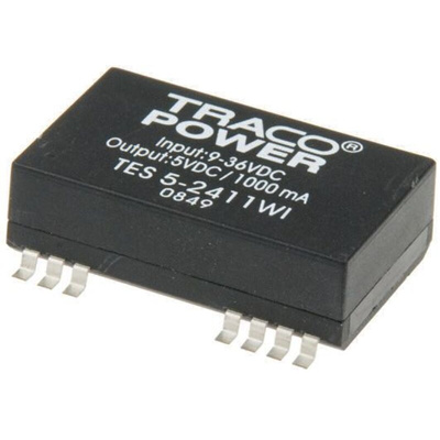 TRACOPOWER TES 5WI DC-DC Converter, ±5V dc/ ±500mA Output, 9 → 36 V dc Input, 5W, Surface Mount, +71°C Max Temp