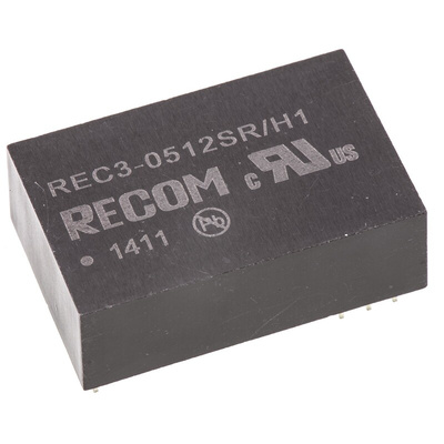 Recom REC3 DC-DC Converter, 12V dc/ 250mA Output, 4.25 → 5.75 V dc Input, 3W, Through Hole, +80°C Max Temp -40°C