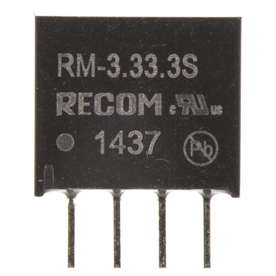 Recom RM DC-DC Converter, 3.3V dc/ 76mA Output, 2.97 → 3.63 V dc Input, 0.25W, Through Hole, +85°C Max Temp
